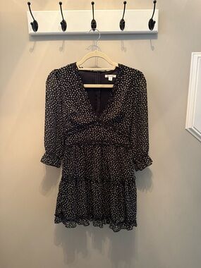 miami Black Mini Dress with White Fleck Print
